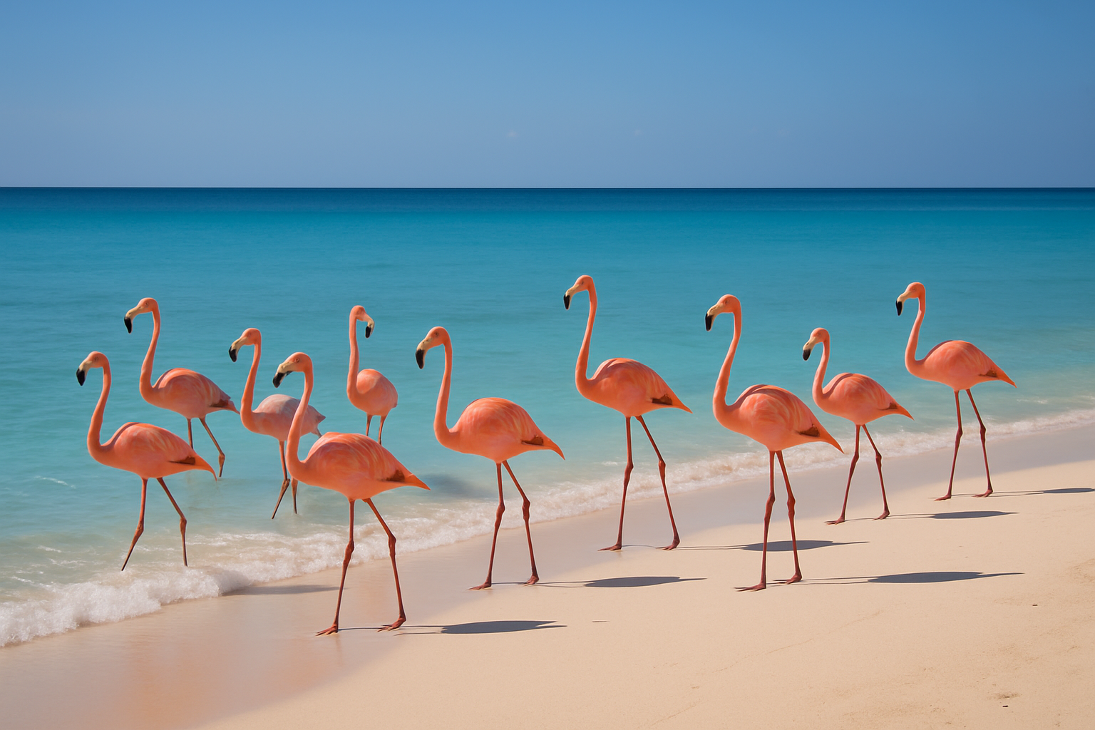 a group of flamingos on a beach
